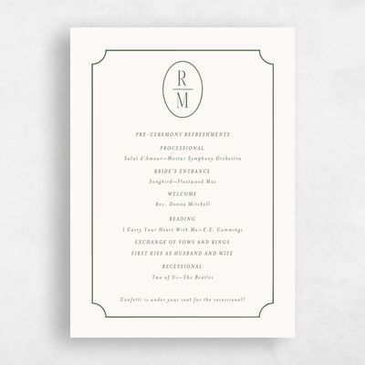 Dark Olive, Beige Wedding Program - Idalia