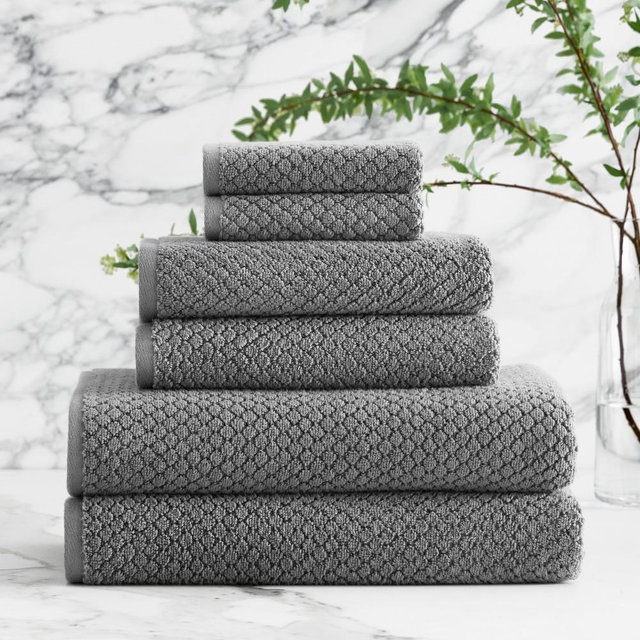 Textured Towel Collection, Set of 6, Pewter
