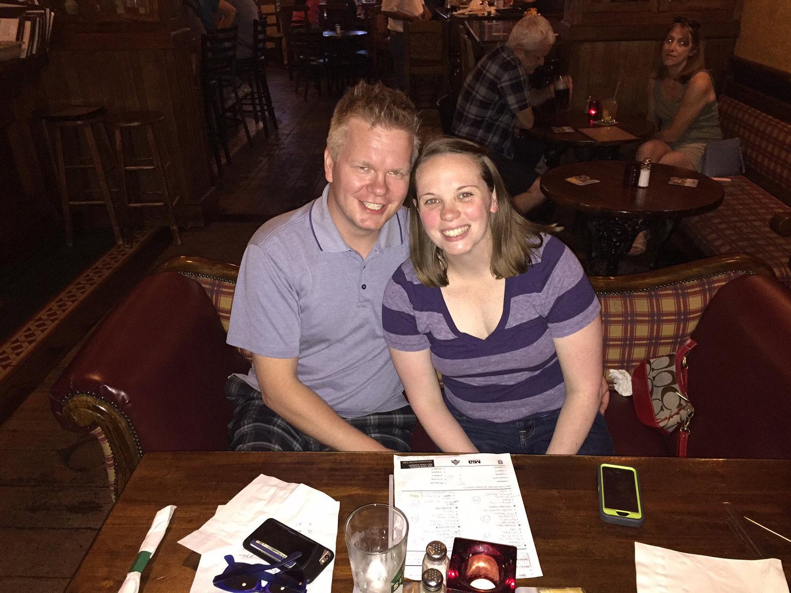 The first photo taken of Jill and Tom, after they came in 2nd at bar trivia on their 2nd date. The fact that they look like they coordinated outfits should have been a sign…