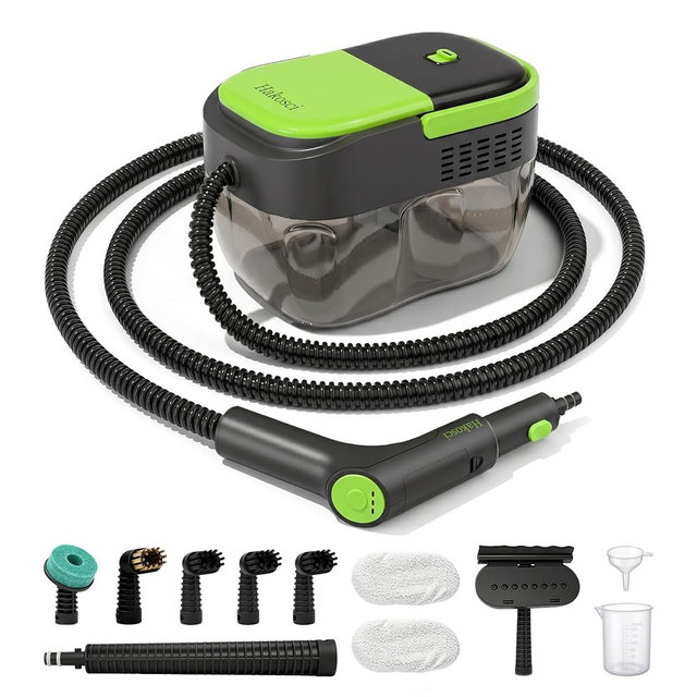 Hakosci 1500W Portable Steam Cleaner,10s Heat-Up,3-Level Adjustable Handle, 1.69 Quarts Large Tank,11 Pcs Accessories, Heavy Duty Steamer for Home Dirt, Grout, Floor, Grease,and Car Detailing