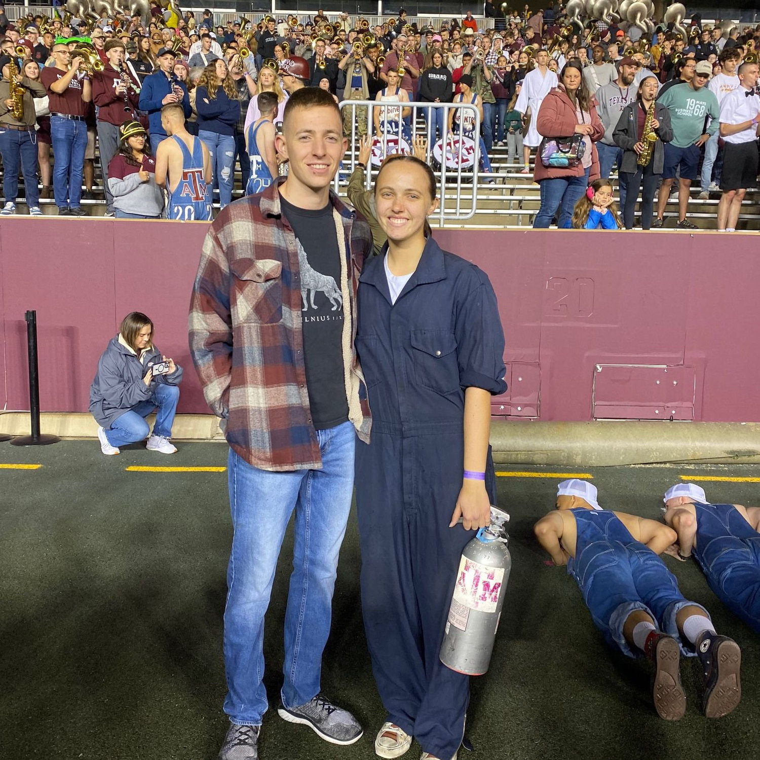 One of our first Midnight Yells together! Zoe helped make the torches and ensured they caught nothing on fire en route to Kyle Field