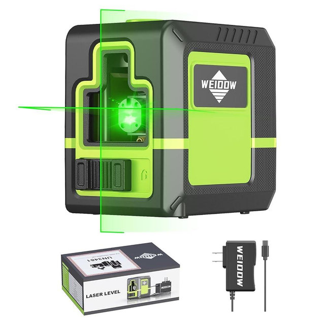 Weiddw laser level - Green Cross Line, for interior decoration, for vertical and horizontal measurement, 1200 mAh lithium battery, 10-hour standby time，＜1mw(Without tripod style)