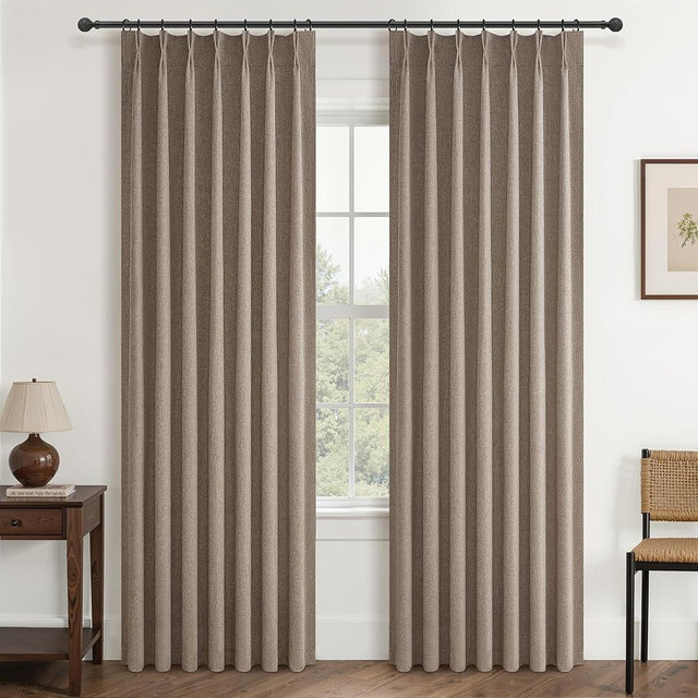 90 Inch Blackout Curtains for Living Room Thermal Noise Reduction Sliding Door Total Two Burg Country Style Linen Window Curtain & Drapes for Track System Pinch Pleat,Chocolate Dark Flax Set of 2