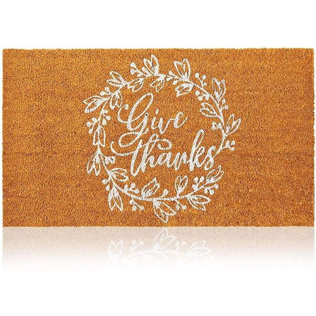 Natural Coir Thanksgiving Doormat, Give Thanks, Fall Holiday Decor (17 x 30 in)