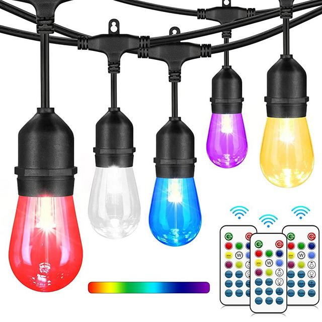 2 Pack 48FT Outdoor Patio Lights, RGB Cafe String Lights, 30+5 E26 S14 Shatterproof Edison Bulbs, Commercial Grade Dimmable String Lights for Bistro Backyard Garden - Totally 96Ft
