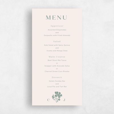 Rich Sage, Green Wedding Menu - Tiburon
