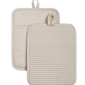 KitchenAid Ribbed Soft Silicone Pot Holder 2-Pack Set, Milkshake Tan, 7"x9"