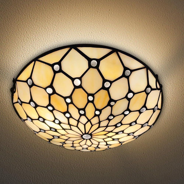 ARTZONE Tiffany Ceiling Lights, Stained Glass Ceiling Light 2-Lights 12 Inch Tiffany Flush Mount Ceiling Light for Bedroom Dining Living Room Entryway Foyer
