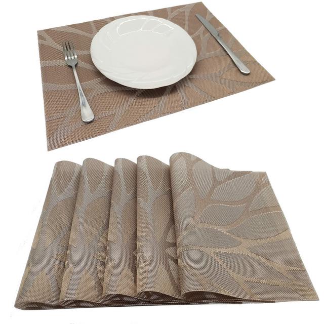 Tennove Placemats Set of 6, Woven Vinyl Table Mats PVC Placemats Kitchen Dining Table Decoration (Flower-Brown)