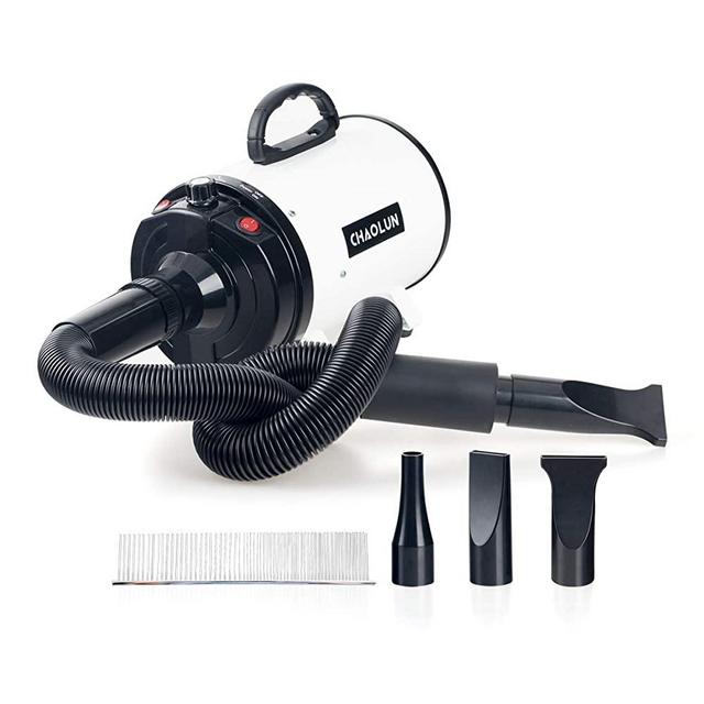 CHAOLUN Dog Dryer High Velocity Professional Pet Dog Blow Dryer 3.2HP - Dog Hair Grooming Dryer with Heater, Stepless Adjustable Speed, 3 Different Nozzles, a Comb and a Pet Grooming Glove