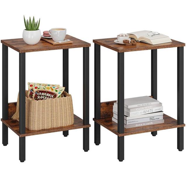 End Table, Side Table, Set of 2, Nightstands with 2-Tier Storage Shelves, Sofa Table for Small Space, Coach Table for Living Room Bedroom, Rustic Brown UTBT101F2