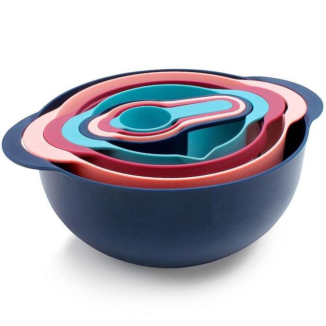 COOK WITH COLOR 8 Piece Nesting Bowls with Measuring Cups Colander and Sifter Set - Includes 2 Mixing Bowls, 1 Colander, 1 Sifter and 4 Measuring Cups, Navy