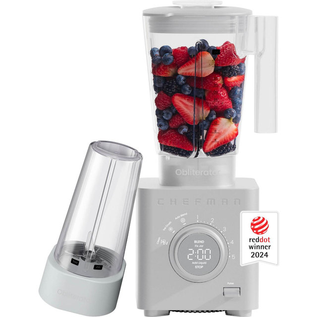 Chefman Obliterator 48oz Countertop Blender w/ 20oz Travel Jar and Tamper/Scraper Tool – Concrete