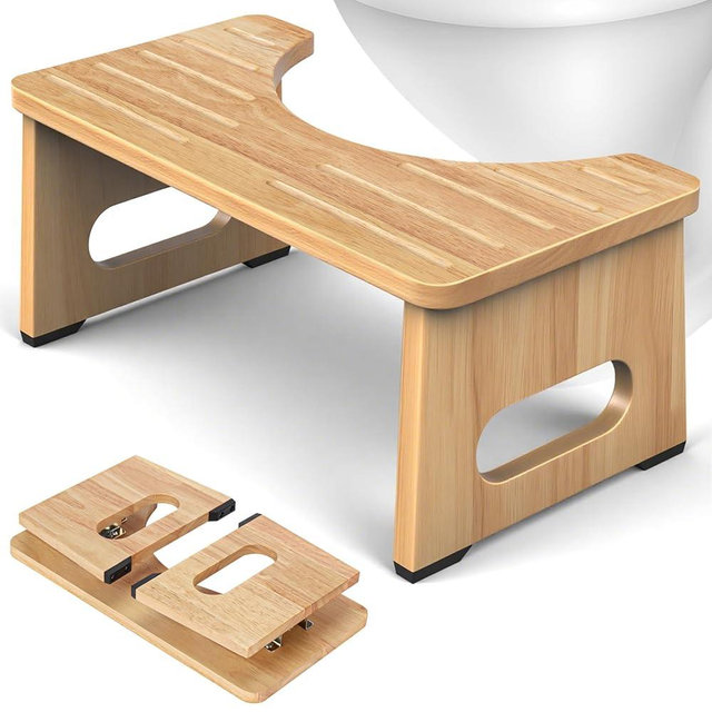 Foldable Toilet Stool, 7 Inch Poop Stool for Bathroom, Bamboo Toilet Potty Squat Adults, Dual Anti-Slip Potty Step Stool for Pooping, Improve Squatting Posture and Comfort for Kids Seniors, Natural