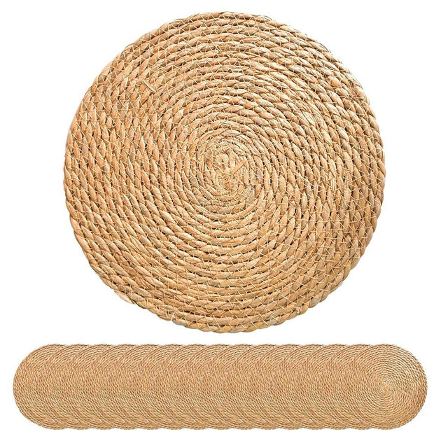 13 Inch Round Woven Plate Placemats Set of 15, Farmhouse Rustic Straw Braided Chargers Place Mats, TwinnekYR Large Boho Cattail Weave Table Mats, for Dining Plates Table Decor Home Wedding Party
