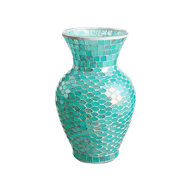 WHOLE HOUSEWARES 10.5" Tall Mosaic Glass Vase (Blue)