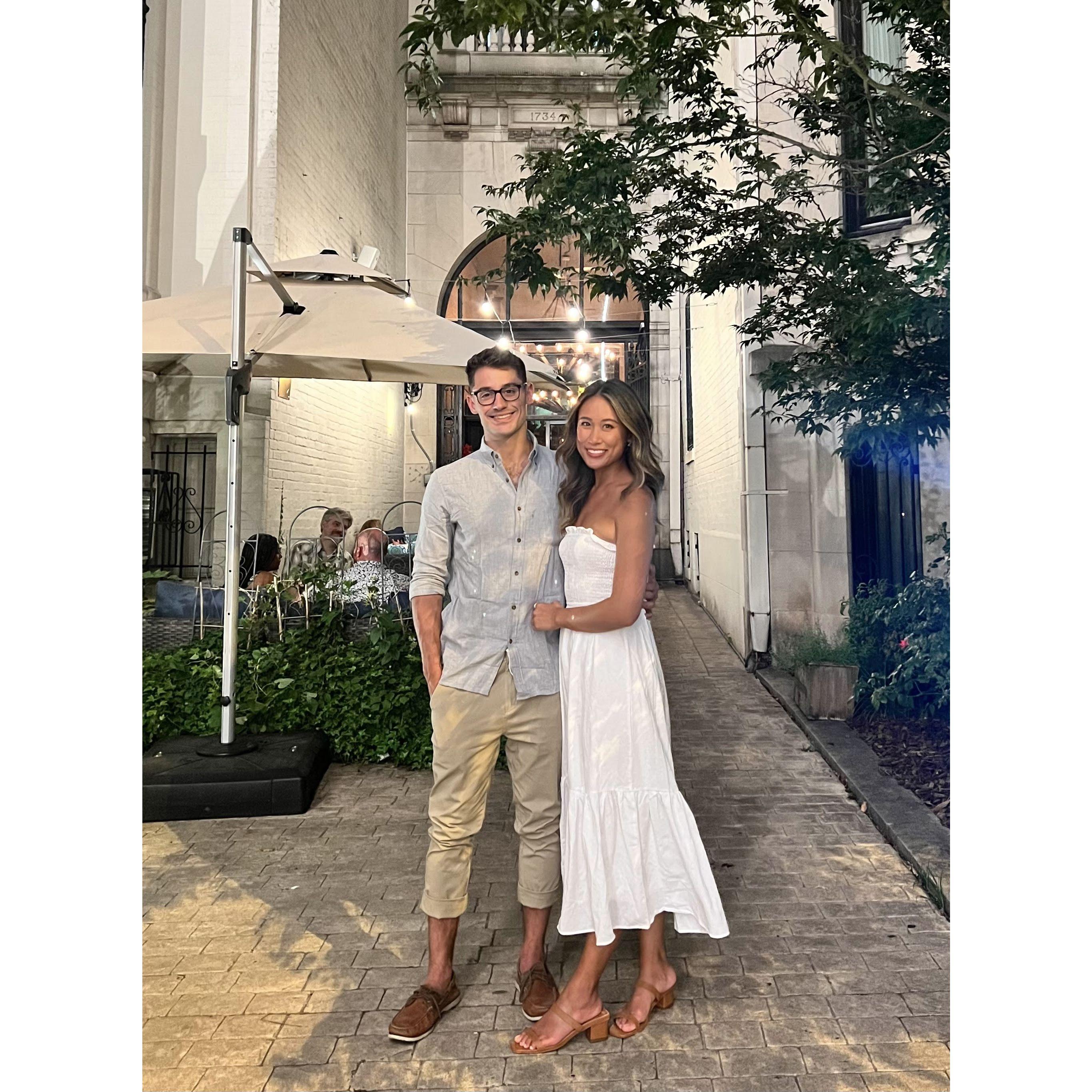 Our first photo together for John's birthday dinner
