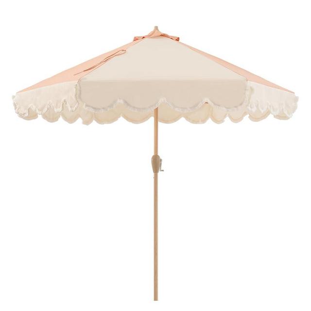 Tempera 9ft Scalloped Patio Umbrellas with Fringe, Market Umbrellas with Water-Resistant and Fade Resistant Canopy, 1.5" Wood Pole & Button Tilt.