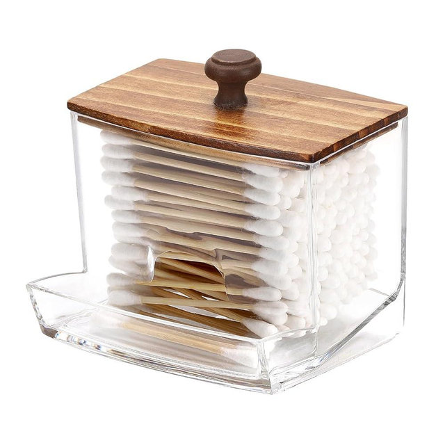 Tbestmax 10oz Qtip Holder Dispenser Big Clear Bathroom Container for Cotton Ball, Cotton Swabs, Floss - Bathroom Organizer Accessories for Storage