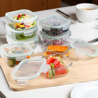16-Piece Square Glass Storage Container Set with Silicone Lid