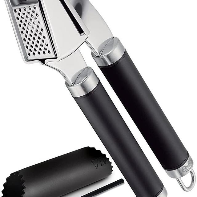 ORBLUE Garlic Press [Premium], Stainless Steel Mincer, Crusher & Peeler Set - Professional Grade, Easy Clean, Dishwasher Safe & Rust-proof, Black