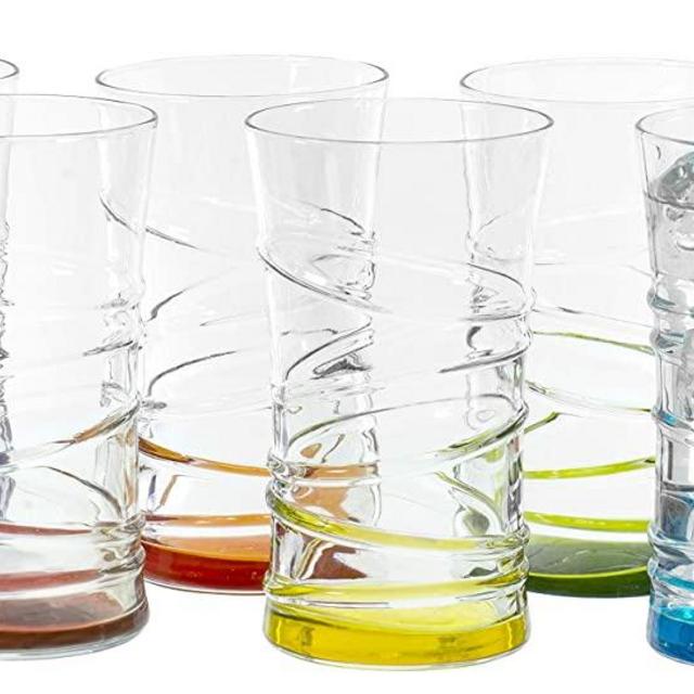 Dancing Circles Clear Tumbler Multi Colored Base Drinking Glass for Water, Juice, Beer, Whiskey, and Cocktails, 11 Ounce - Set of 6