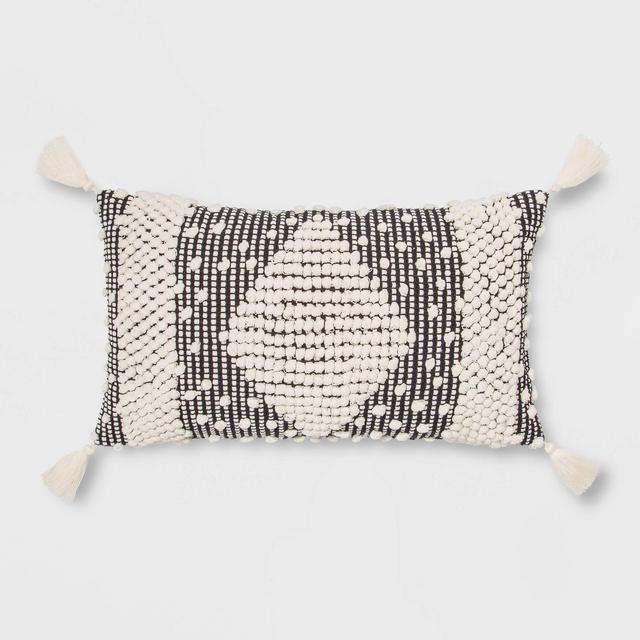 Lumbar Textured Diamond Throw Pillow Black/Cream - Opalhouse™