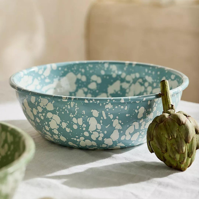 Speckled Enamel Serving Bowl, Blue