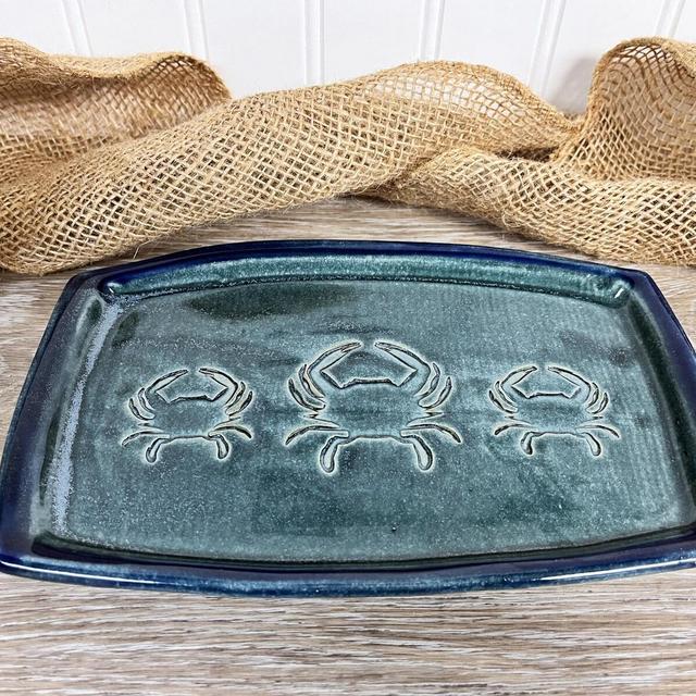 Crab Rectangle Cheese Appetizer Plate, Handmade Pottery