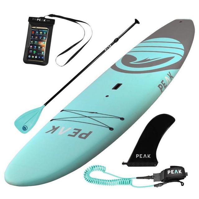 Peak Escape Stand Up Paddle Board | Rigid Hard Soft Top SUP Package | 32&quot; Wide x 4.5&quot; Thick | 250 lb Capacity | Includes Paddle, Leash, Center Fin