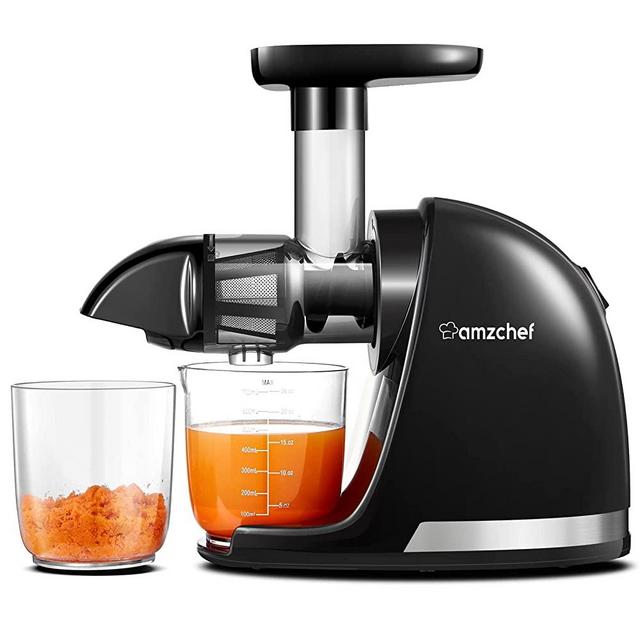 Cold Press Juicer Machines, AMZCHEF Slow Masticating Juicer with Reverse Function, High Juice Yield, Easy Clean with Brush,Recipes for High Nutrient Fruits and Vegetables, Black(Updated)