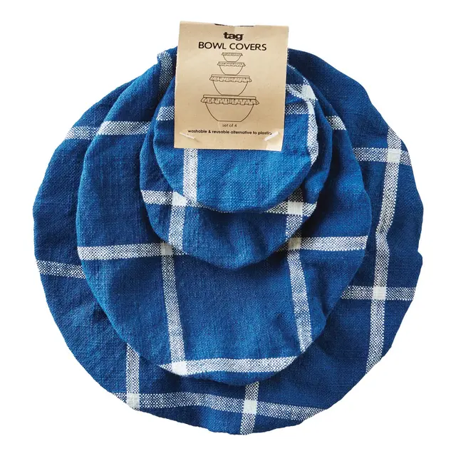 tagltd Classic Check Bowl Cover Set of 4 Navy