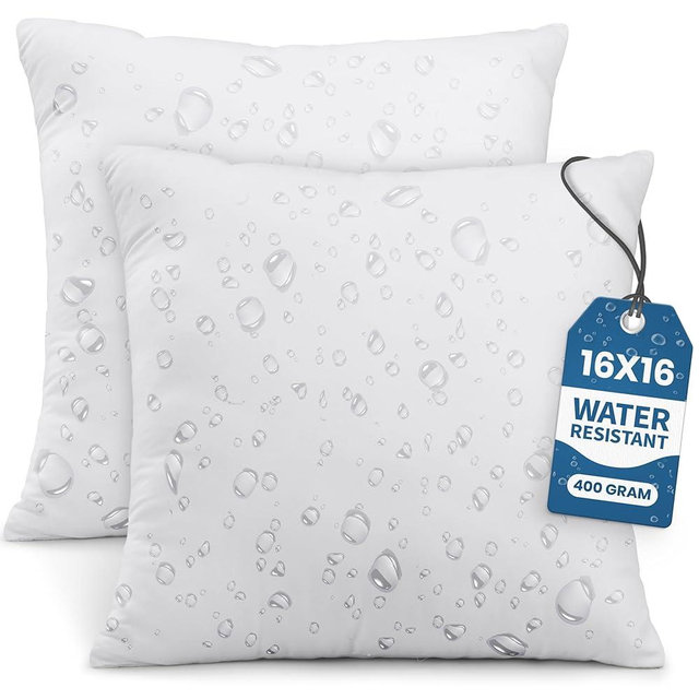 Utopia Bedding Outdoor Pillow Inserts 16 x 16 Inches (Pack of 2, White), Water Resistant Garden Throw Pillows for Patio and Porch Furniture