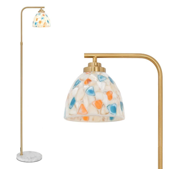 Las Tucas Mid-Century Modern Floor Lamp with Tiffany Style Stained Glass Shade - Vintage Brass Tree Standing Light for Living Room, Bedroom, Reading Book - Farmhouse, Bohemian, Boho Chic Home Decor