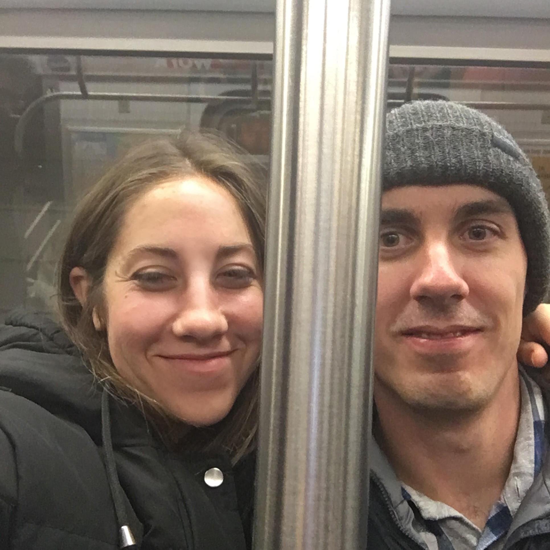 Rob teaching Callie all about trains on none other than a NYC subway. Rob has extensive knowledge about trains and train parts.