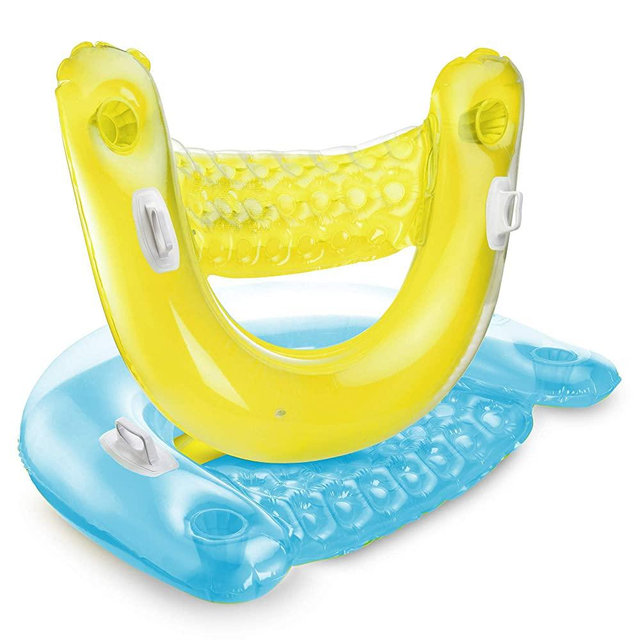SEWANTA Inflatable Chair Floats with Cup Holders [Set of 2] Sit 'N Float Inflatable Colorful Floating Loungers, Sitting Pool Floats Come in 2 Fun Colors; Green & Yellow Bundled with 2 Yellow Duckies