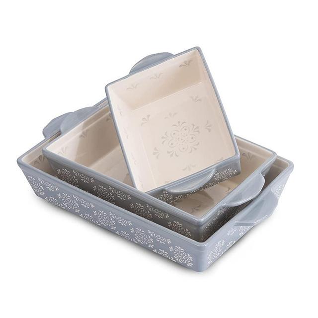 Original Heart Casserole Dish Ceramic Baking Pan 3pcs Bakeware Set Grey Baking Dish for Oven 9x13 Baking Pan Casserole Dish Set Nonstick Baking Dishes for kitchen