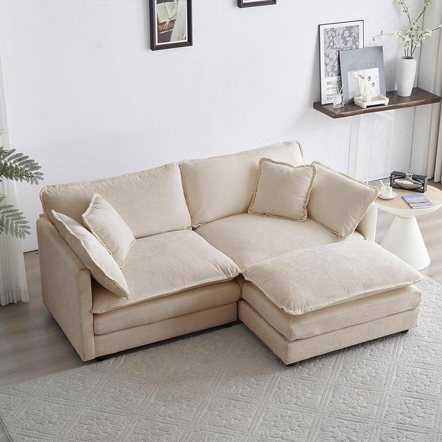 GNIXUU Deep Seat Sectional Sofa Cloud Couch with Ottoman, 70" Modern Chenille Comfy Upholstered Modular Sofa L Shaped Couch for Living Room, Apartment, Studio, Office(Camel).