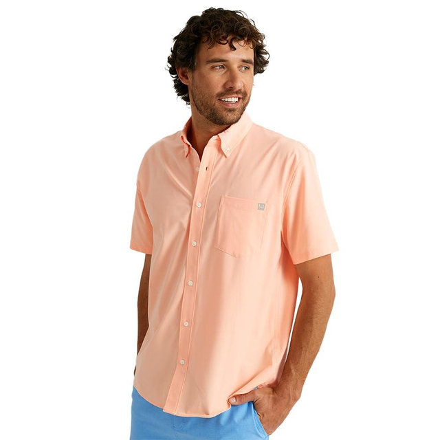 HUK Mens Kona Solid Short Sleeve Fishing Button Down Shirt for Men, Fresh Salmon, 3X-Large