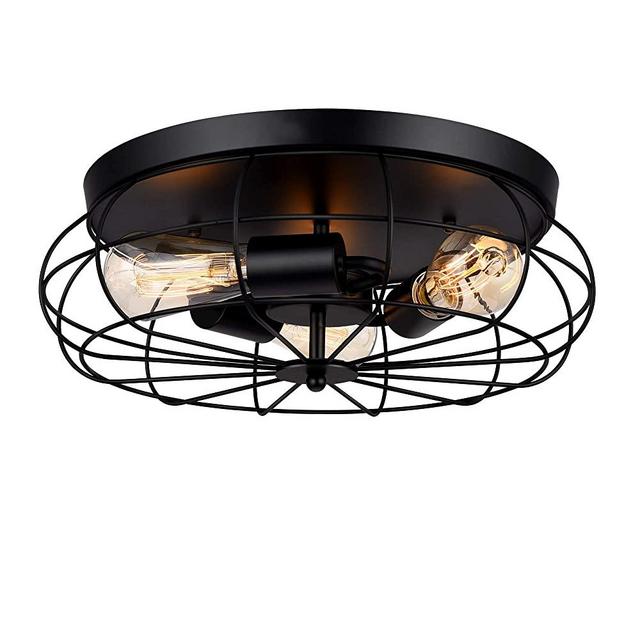 Semi Flush Mount Ceiling Light, CHICLUX 16-Inch 3-Lights Ceiling Lighting Fixture Industrial Hanging Light with Metal Cage for Kitchen, Dining Room, Living Room, Bedroom, Bathroom, Stairway