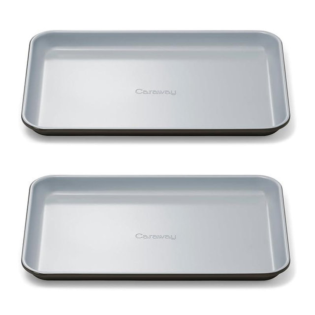 Caraway Nonstick Ceramic Small Baking Sheet Duo (9x13”) – Non-Toxic, PTFE & PFOA Free – Oven Safe – Aluminized Steel Core – Mini Sheet Pan for Baking, Roasting & More - Black