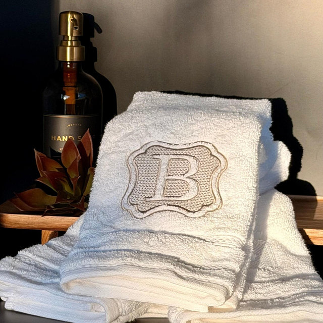 Personalized Luxury Hand Towel with Elegant Custom Embroidered Monogram