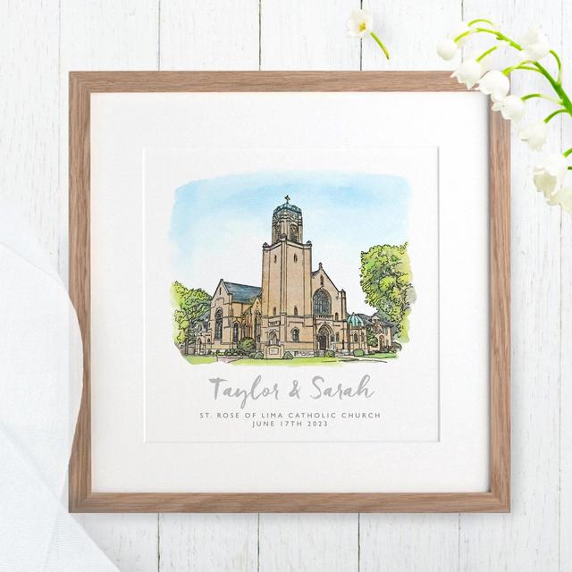 Personalized Wedding Church Watercolor Venue Sketch Drawing Hand Drawn Art for Couple Anniversary Christmas Xmas Gifts Ideas Print Presents