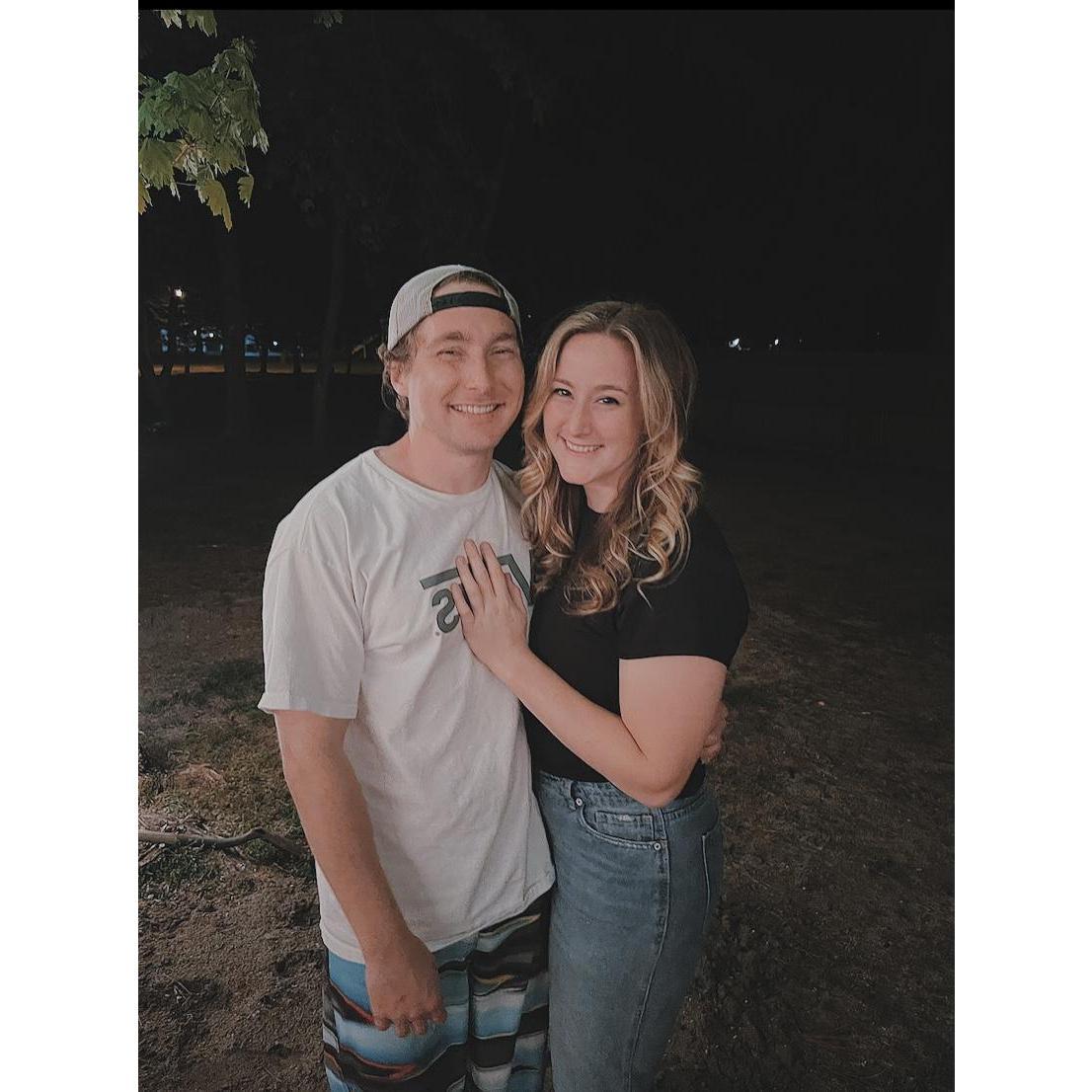 Our first week of dating, our friends invited us over to sit by the fire and roast s'mores. This is where we took our first ever picture together!