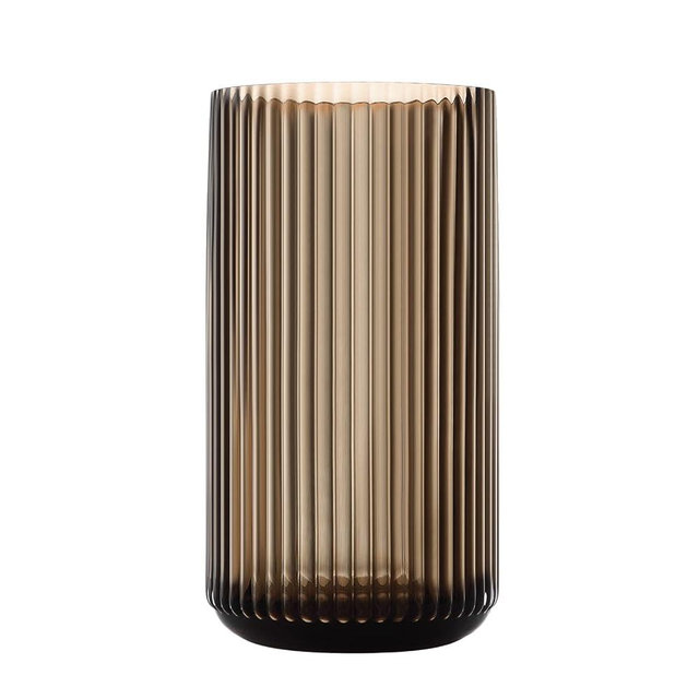 Dinyeo Large Cylinder Ribbed Brown Glass Flower Vase for Farmhouse Dining Table Centerpieces Decor