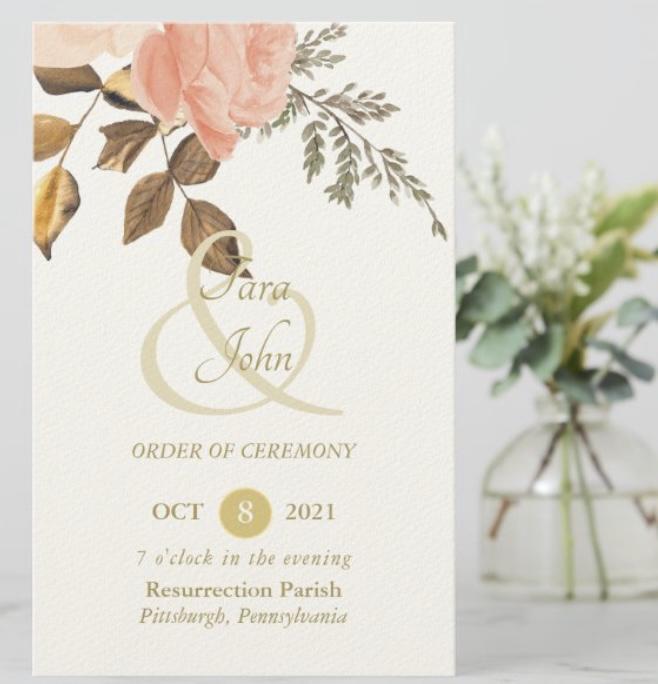 Wedding programs printed on linen, designed by 100 x Gifts™