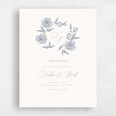 Periwinkle Gray, Grey Wedding Save the Date - Pivoine Portrait