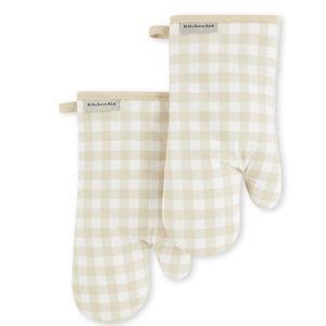 KitchenAid Gingham Oven Mitt 2-Pack Set, Milkshake, 7"x13"