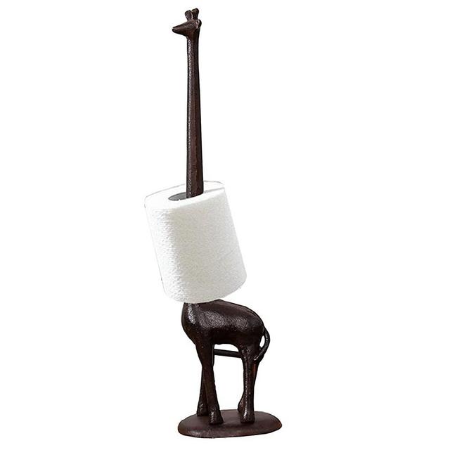 Ogrmar Cast Iron Giraffe Paper Holder Decorative Bathroom Toilet Paper Holder Stand 3.25 X 17.5 X 4.25 Inches (Brown)
