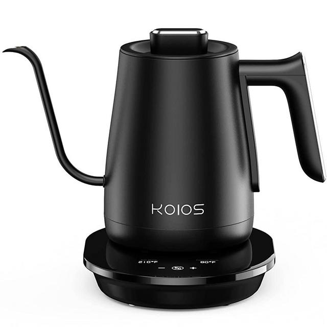 KOIOS Gooseneck Electric Pour Over Coffee Kettle & Tea Kettle, 1200W Quick Heating Temp Control Tea Pot, 100% Stainless Steel Inner, 0.8L, Matte Black